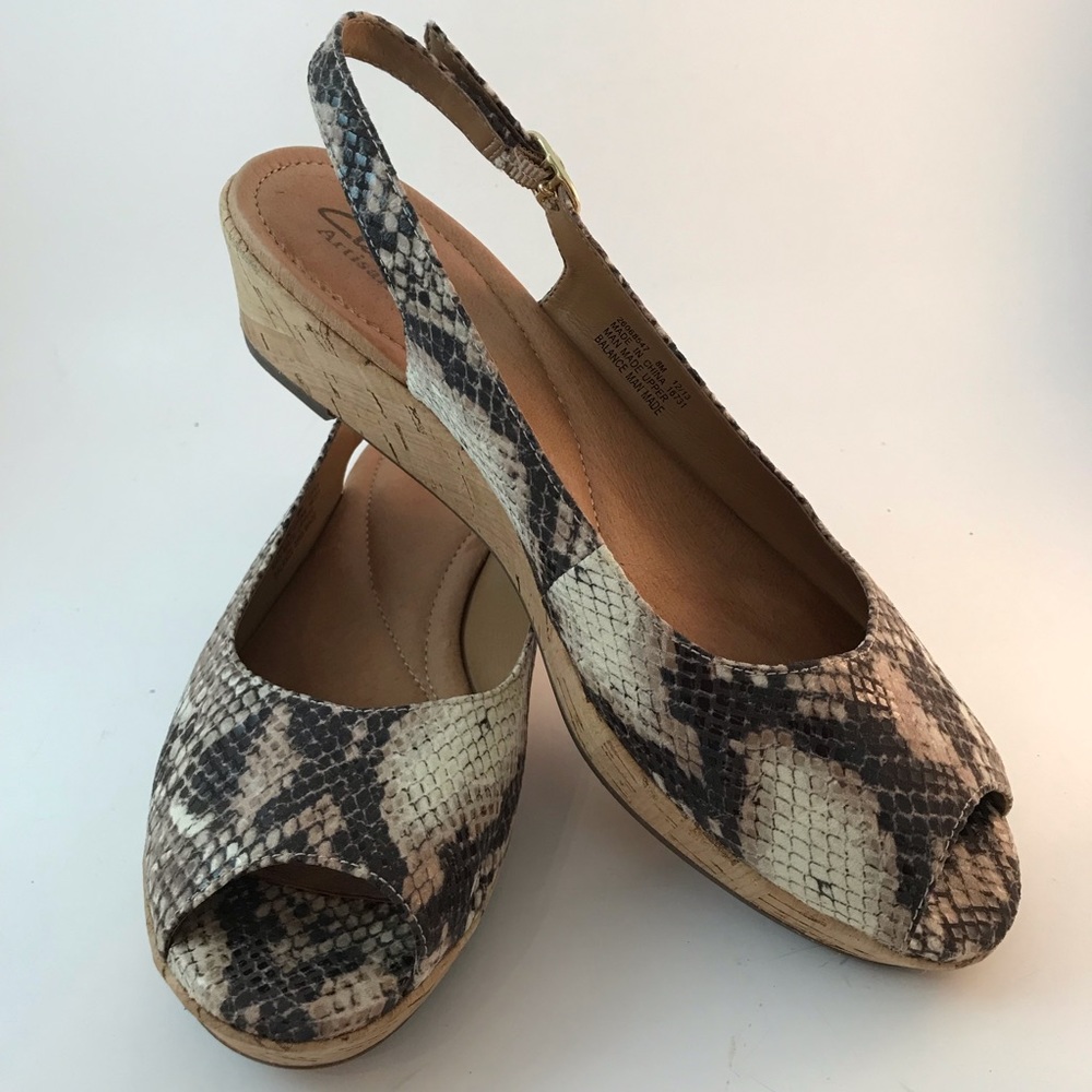 Clarks Artisan Python Wedge Slingbacks